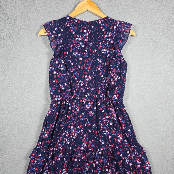 J. Crew Maxi Dress Sz 0 Navy Floral Tiered Sleeveless A Line Boho Ruffle Picnic - Picture 4 of 16